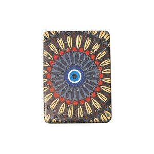 Evil Eye Centered Abstract Pattern Double Compact Mirror w/ Crystal Stones